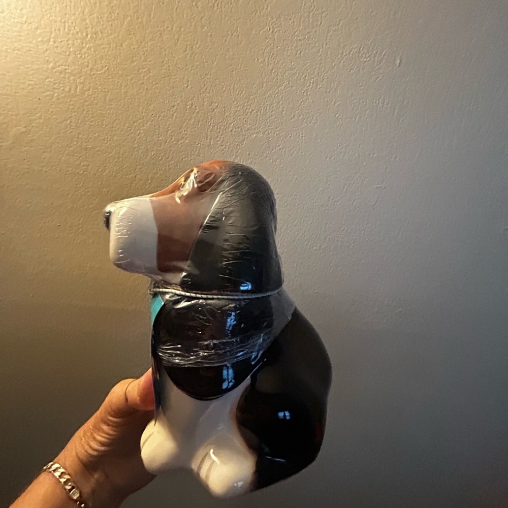 Ceramic Dog Figurine - Black, White, Brown